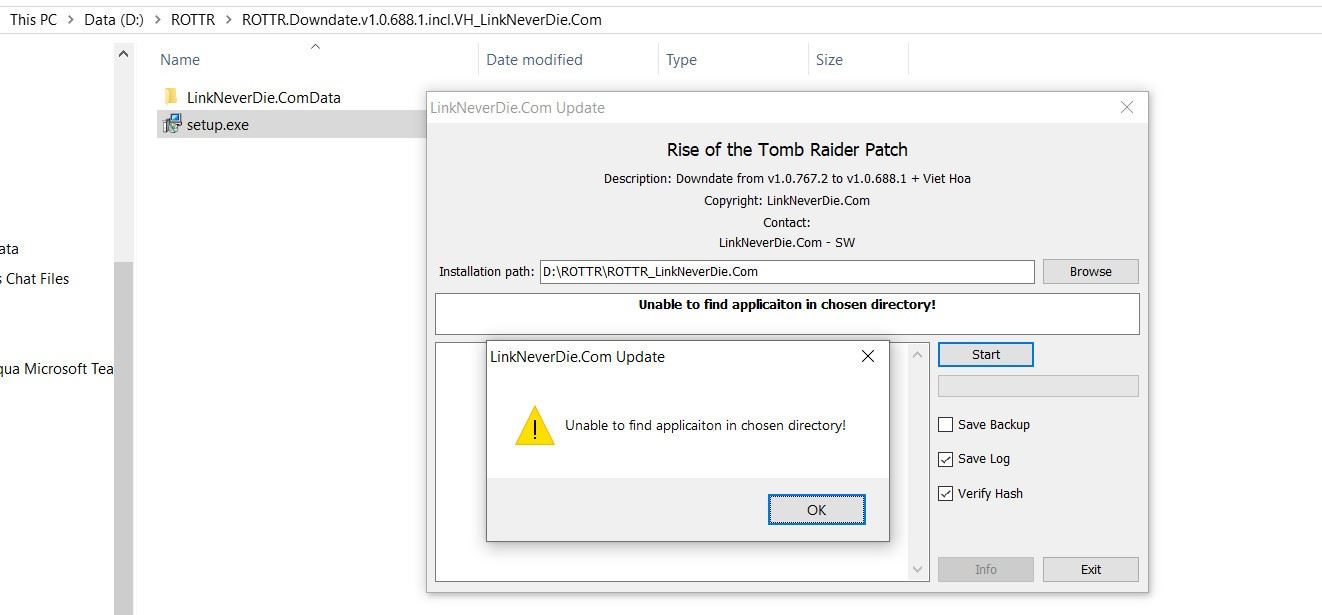 Lỗi không timg thấy file game khi chạy bản downtdate + việt hóa . Game Rise Of the Tomb Raider