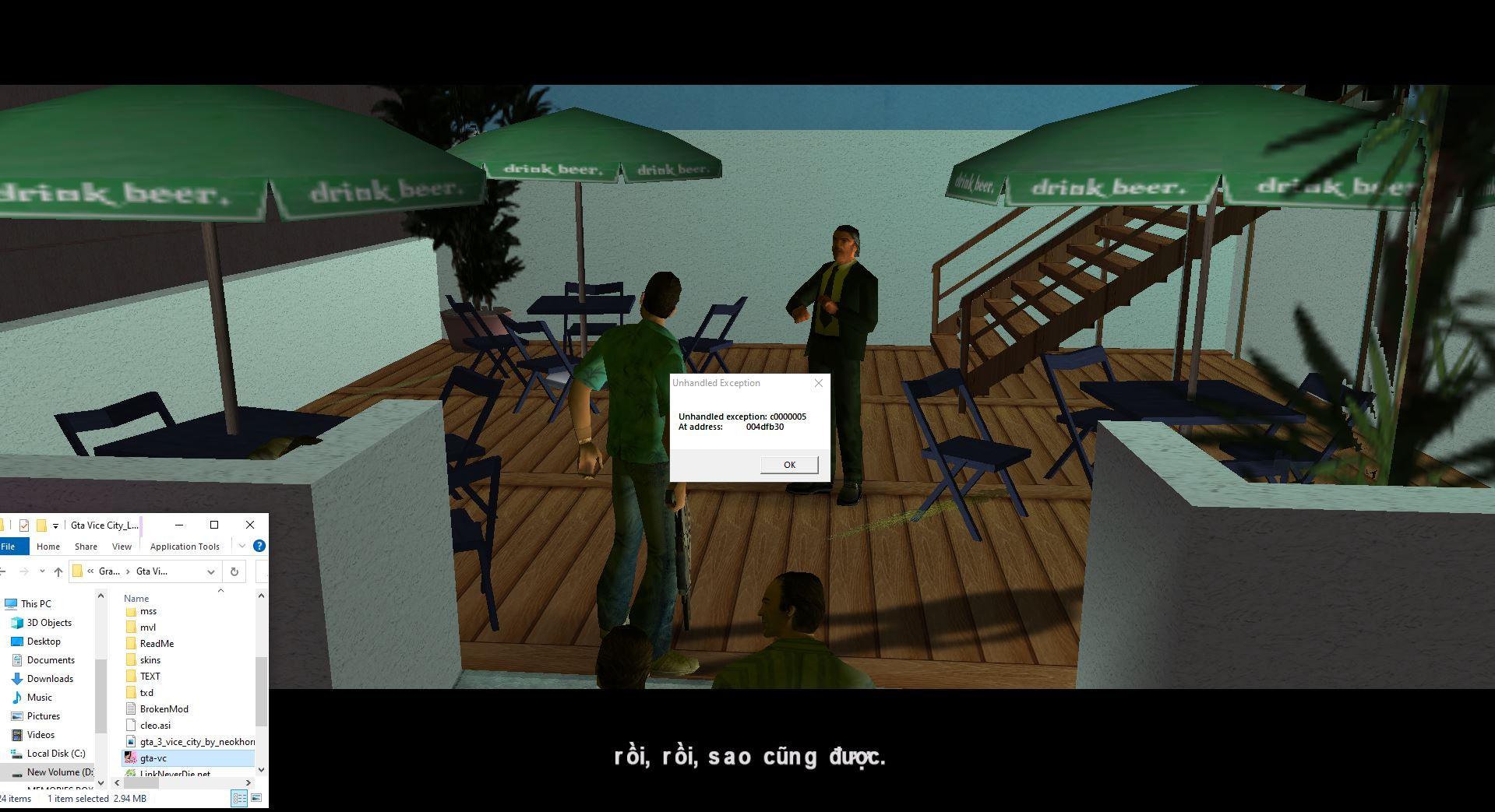 Grand Theft Auto: Vice City, lỗi Unhandled exception: c0000005