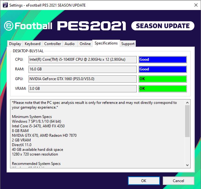 #Help Pes2021 không nhận đủ vram!