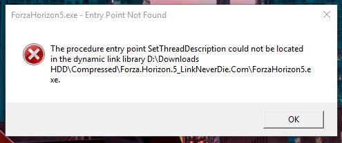 Mới giải nén xong bấm vào game thì bị lỗi The procedure entry point SetThreadDescription could not be located (như hình dưới)