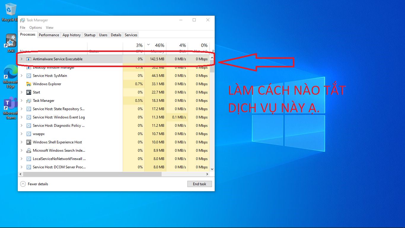 Chương trình hệ thống Antimalware Service Executable ngốn Ram.  