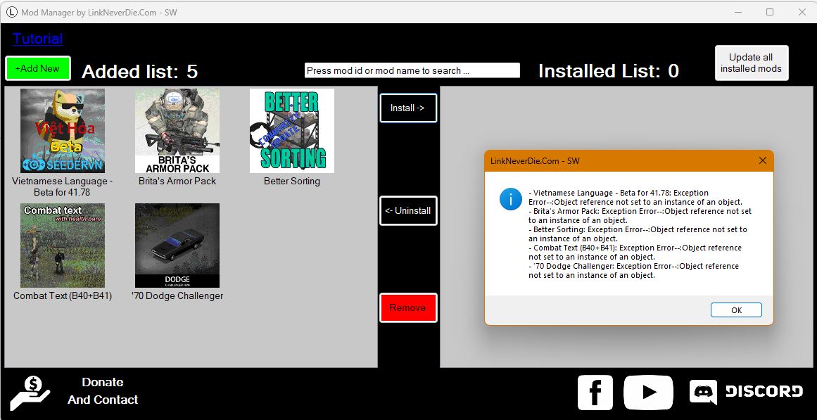 Em cần hỗ trợ lỗi không cài được mod trong mod manager