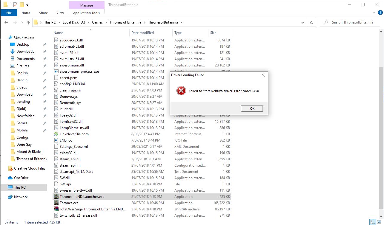 Game Throne of Britannia bị lỗi Failed to start Denuvo driver