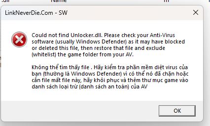 Lỗi thiếu file Unlocker.dll game theHunter: Call of the Wild v2204008