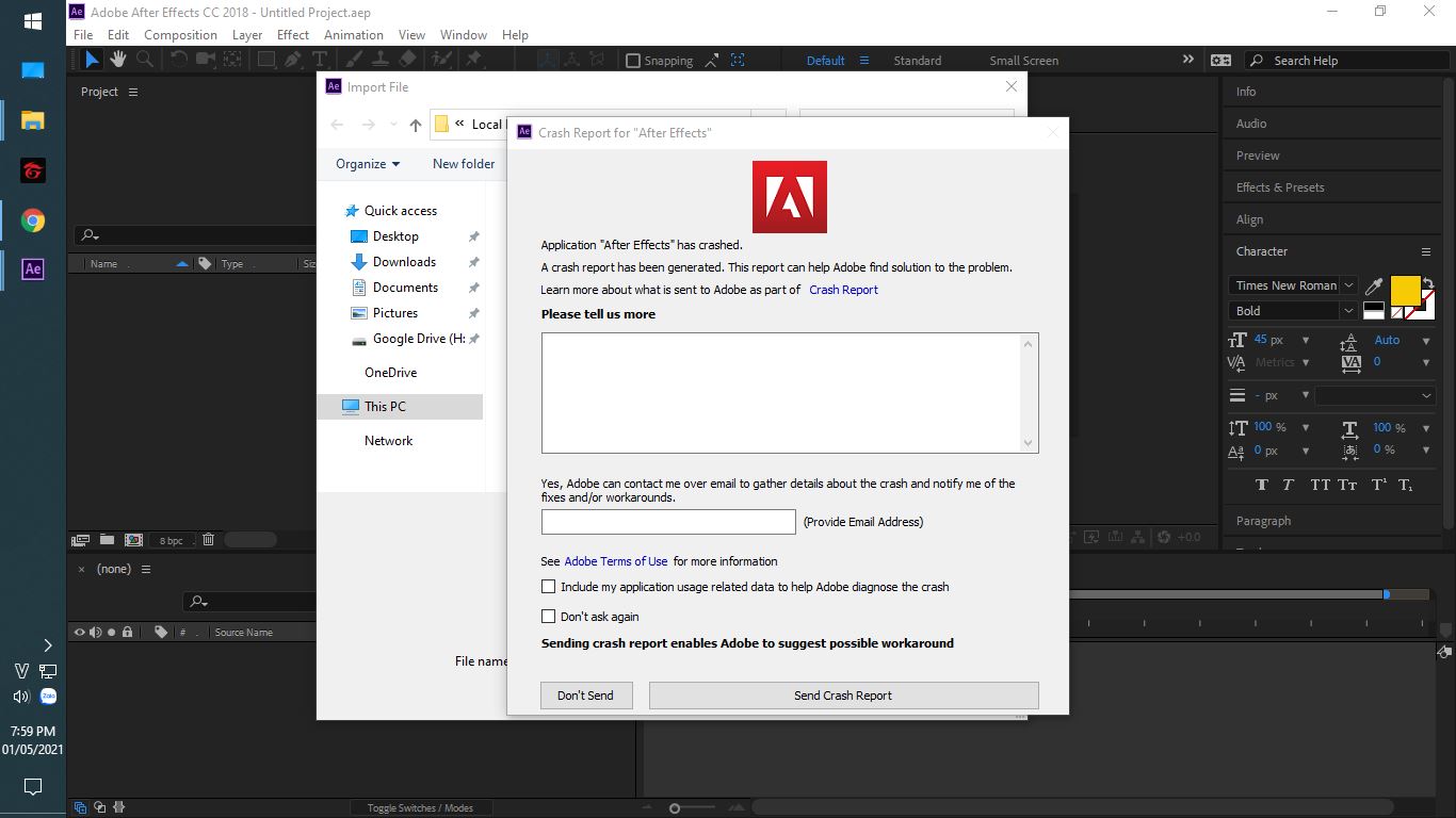 Các phần mềm adobe cc 2018 bị crash