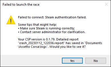 Assetto Corsa - Failed to connect: Steam authentication failed